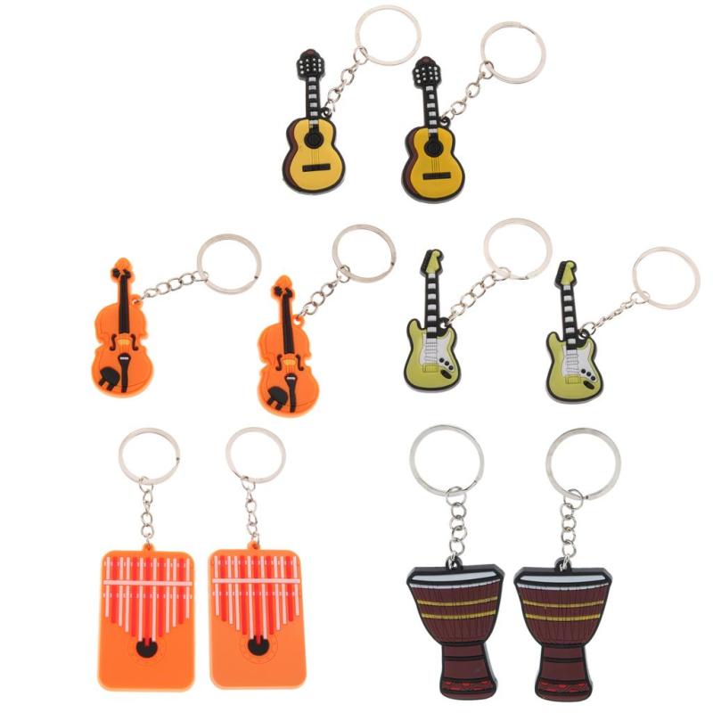 2ピース/個ミュージックキーリングギターバイオリンキーホルダーキーホルダーに音楽愛好家ギフト