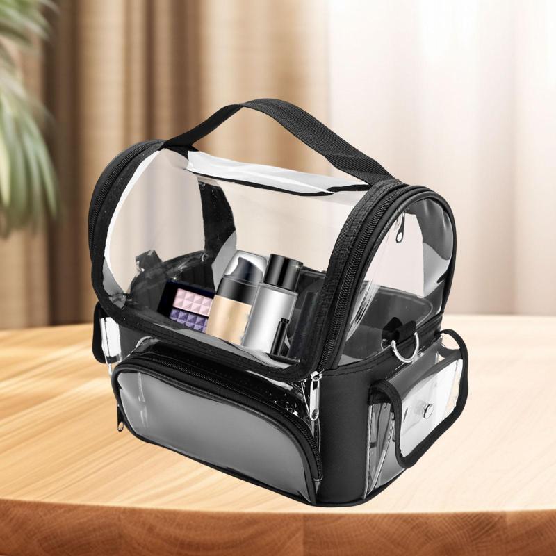 バスルームに持ち運びできる.仕切り付きの大きなシースルートラベルトイレタリーバッグ