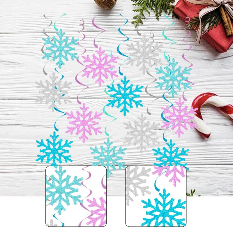 12 個セット 雪の結晶の吊り下げ渦巻き飾り天井のストリーマー吊り下げ雪の結晶(3)