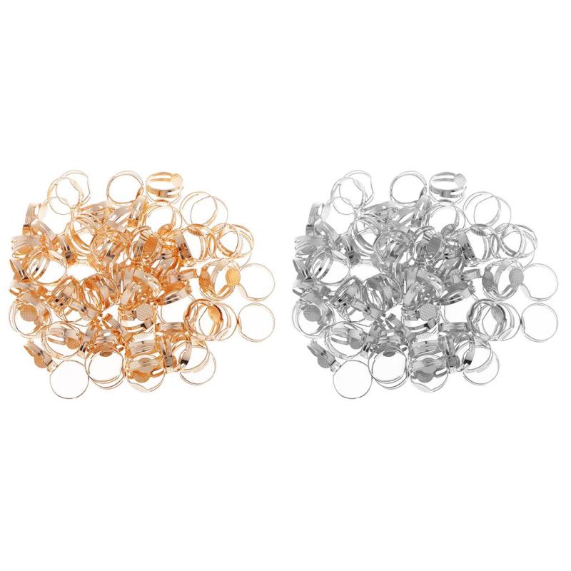 ベゼルベース 指輪 調節可能 調整可能 ブランク カボション ベゼル 約100個入り 全2色