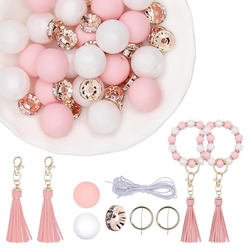 キーホルダー作成用シリコンビーズ28個.ラインストーンスペーサービーズ.ジュエリー作成用品.