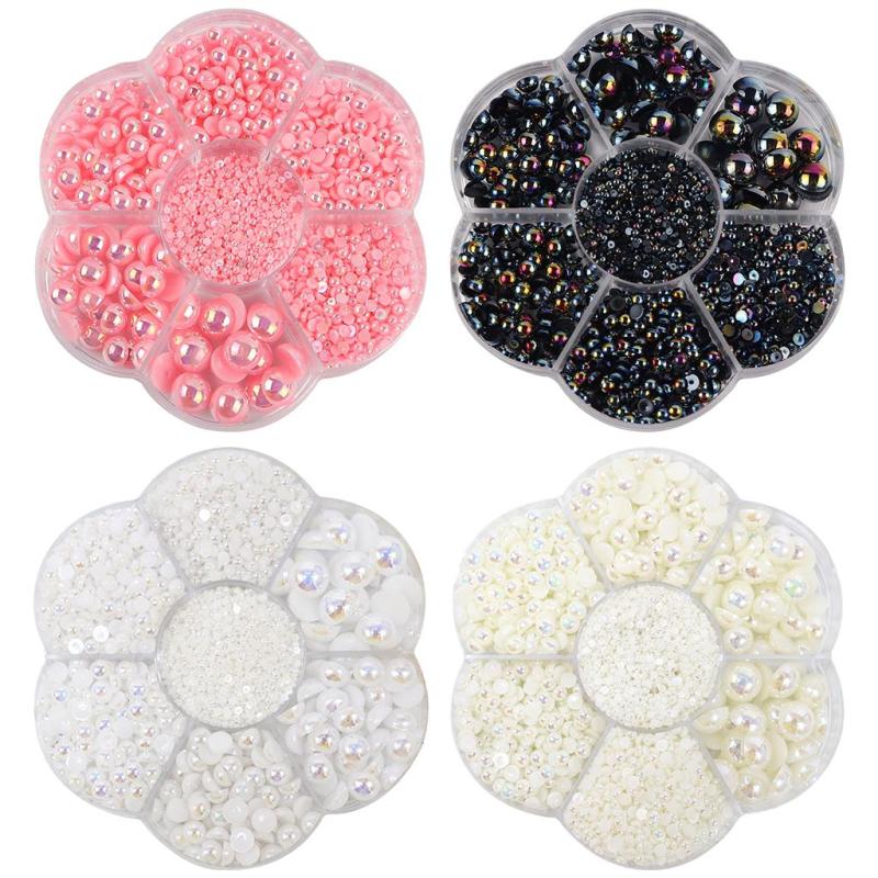2800ピース/個ハーフパール.ハーフフラットバッドパールビーズDIYクラフト用ルーズビーズ.7サイズ:2mm...