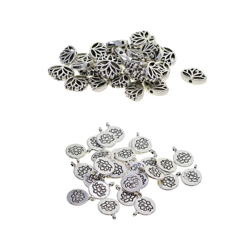 60個ヴィンテージヨガフラワーチャームペンダントスペーサービーズブレスレットクラフト