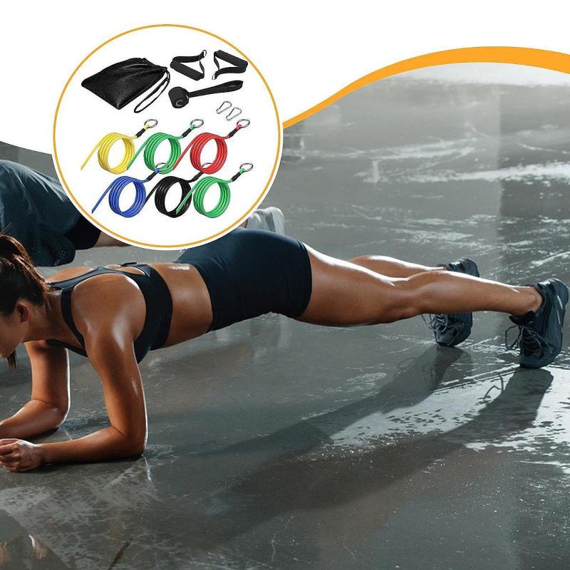 ハンドル付き抵抗バンドセット フィットネス オーガナイザーバッグ付き ヨガ器具 ウェイトビルディング ピラティス プルロープ エクササイズバンド