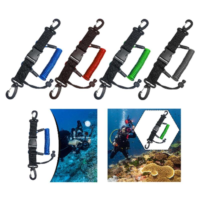 スキューバダイビングストラップ スプリングコイルストラップ 水中写真撮影 耐久 紛失防止 多用途 トー..
