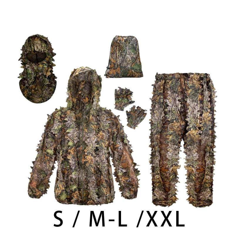 ギリースーツ フルフェイスマスク 手袋セット 衣装 フード パンツ 軽量 ジャケット 迷彩スーツ 3D 屋外 ハロウィン ハンティング ジャングル用