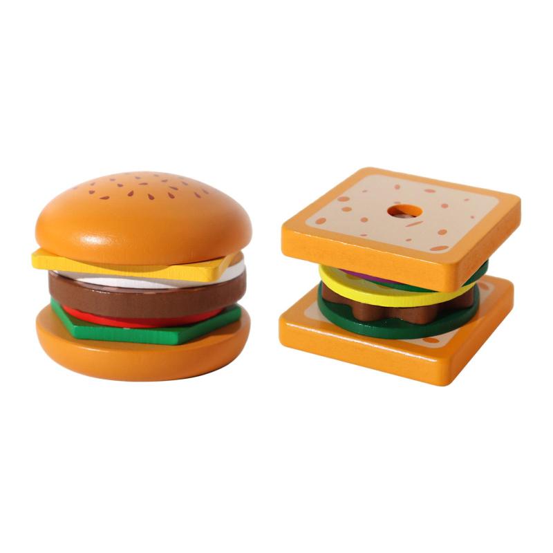 木製バーガーサンドイッチ積み木おもちゃ.幼児教育玩具.3歳の女の子向けモンテッソーリおもちゃ