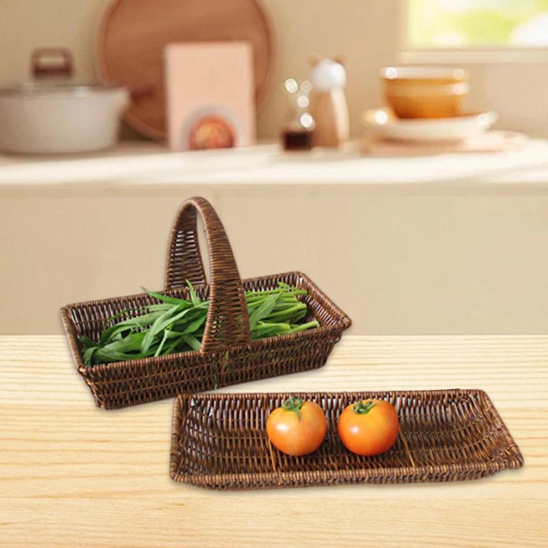 2ピースのイミテーションラタン収納バスケット.手編み装飾ディスプレイ.編みパン