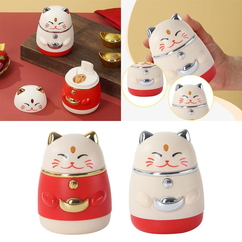 幸運の猫つまようじホルダー卓上装飾コンテナアクセサリー漫画中国の旧正月の装飾キッチン用ポータブル