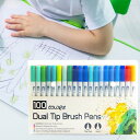 100本入り デュアルチップブラシペン 描画用 絵画用 レタリング文房具