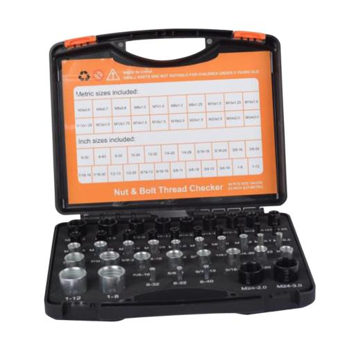 44x ナットとボルトのスレッドチェッカー.スレッドチェッカーボックス ナットとボルトの識別子 スレッドゲージ 車.配管工.機械エンジニア用
