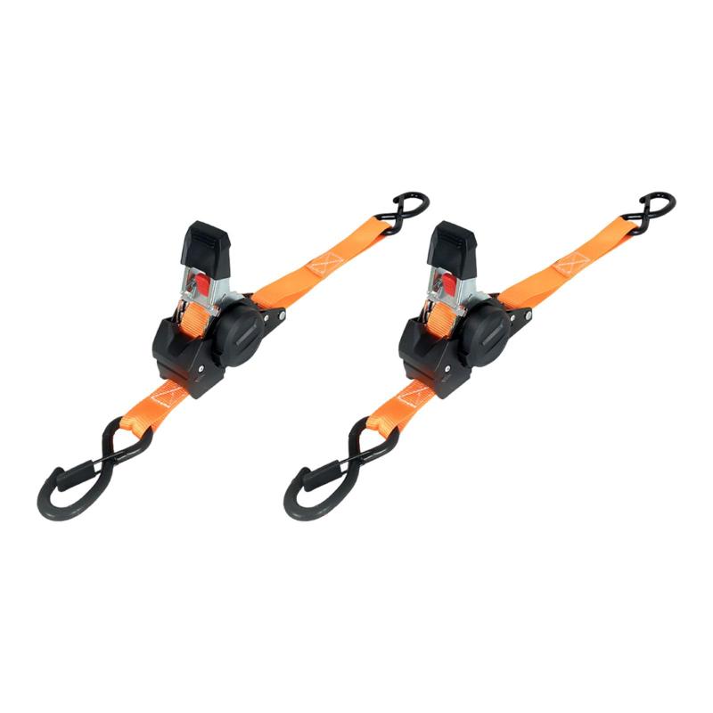 ダブルSフック付き自動巻き取り式タイダウンストラップ.多機能ポリエステルウェビングで荷物をしっかり..