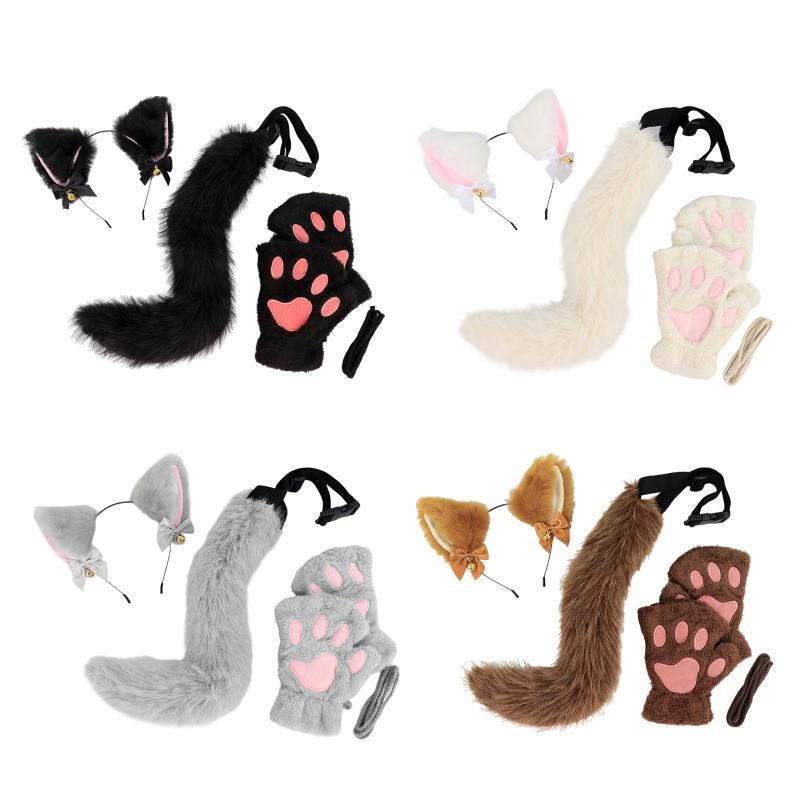 猫の耳としっぽセット テーマパーティーのステージパフォーマンスの装飾にかわいいドレスアップ