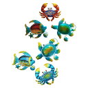 金属ビーチ壁の芸術の装飾のセット3金属ウミガメ魚やカニブルーガラス壁アートプール..バスルームやプール.デッキ.バルコニー