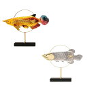 ゴールデンアロワナ像樹脂製置物ホームデコレーションアートワーク動物彫刻卓上飾りリビングルームデスク廊下用