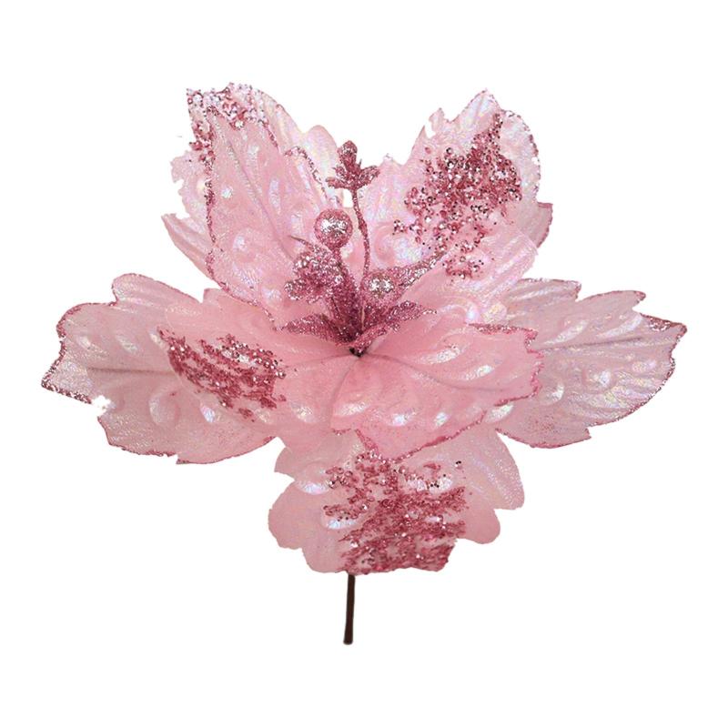 ポインセチア キラキラのラメ加工 装飾花 シルクの質感 クリスマスオーナメント 精巧なディテール 人工..