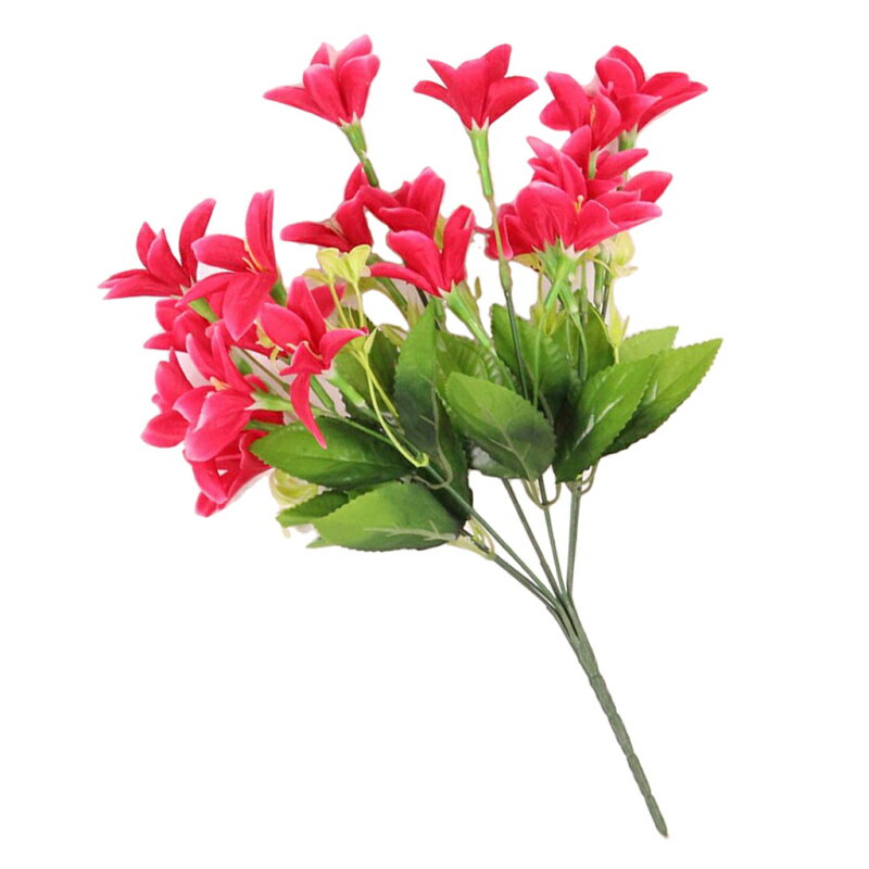 1茎のユリの7つの枝人工植物エーグルランユリの装飾バラ色の赤