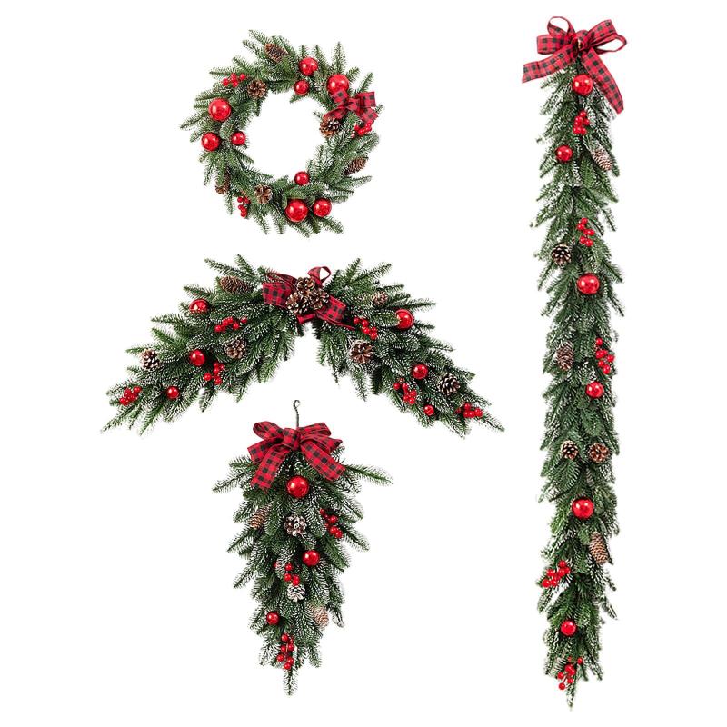 人工クリスマスリース クリスマス吊り下げオーナメント 新築祝いギフト クリエイティブなクリスマス装..