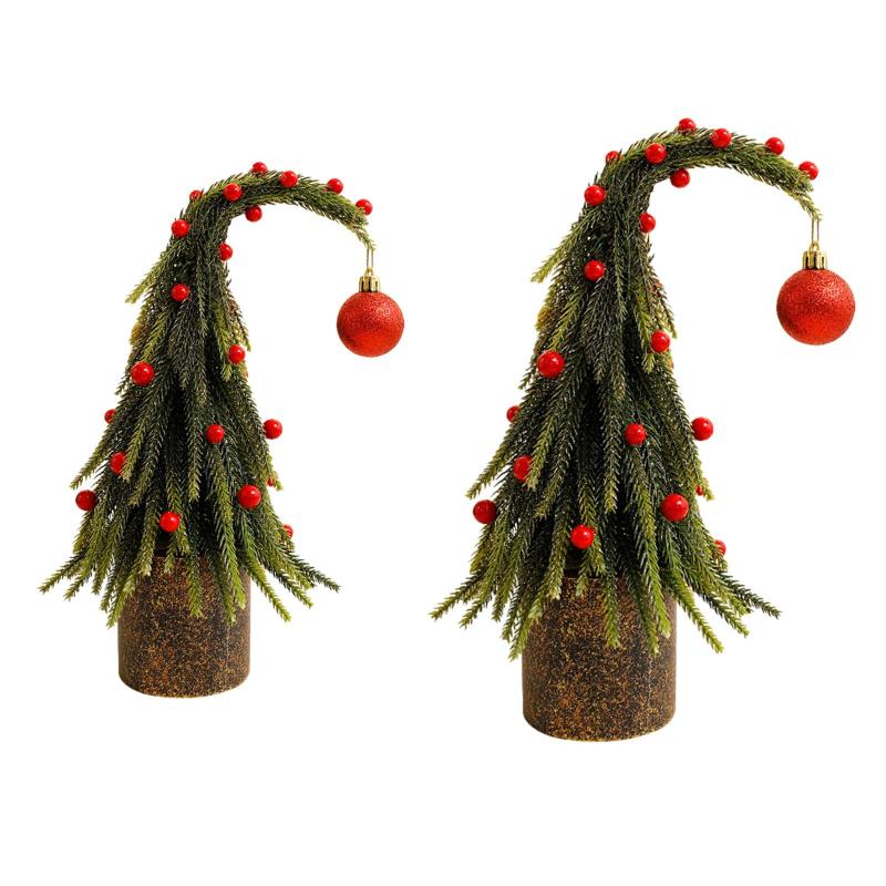 曲がったトップオーナメント付き人工ミニクリスマスツリークリスマスデコレーション