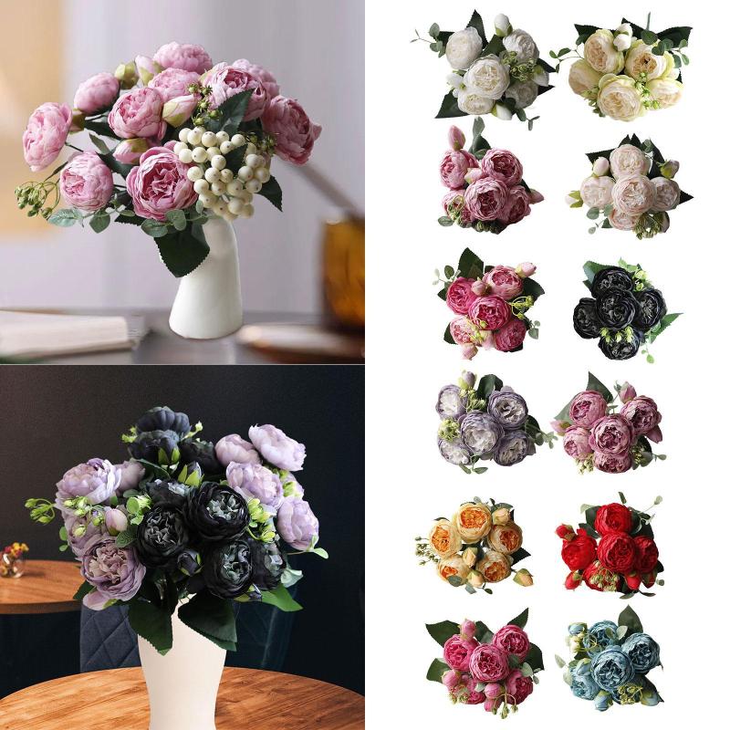 造花ウェディングブーケ.造花バラ.シルクフラワー.写真撮影用小道具.屋外ガーデンパーティー.ウェディングデコレーション用