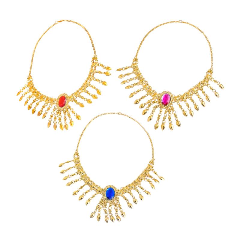 インド装飾品のためのタッセルコスチュームヘッドピースヘアアクセサリーネックレス付きファッションベ..