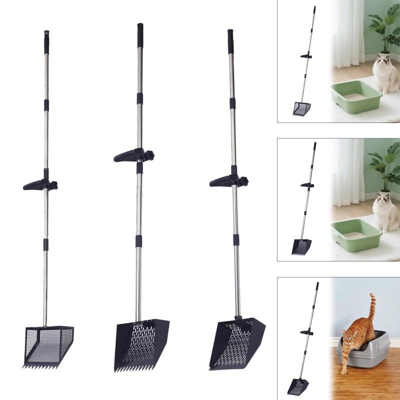 猫用トイレスコップ ふるい スコップ ロングハンドル付き 家庭用ふるい分けツール 長さ調節可能 ビーチ..