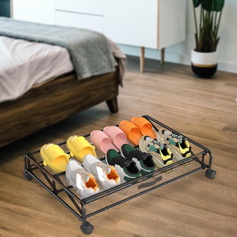 オックスフォードシューズ.サンダル.フラットシューズ用キャスター付きシューズ収納オーガナイザー