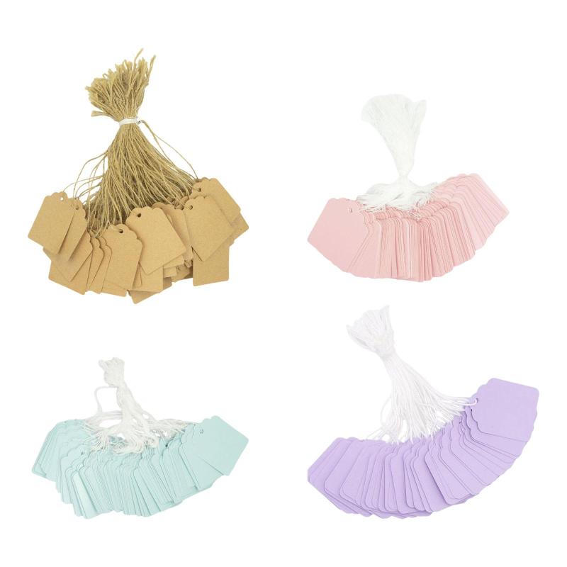 100個の価格タグギフトタグストリング付きDIYブランクマーキングタグ卒業荷物のためのギフトラッピングタグ