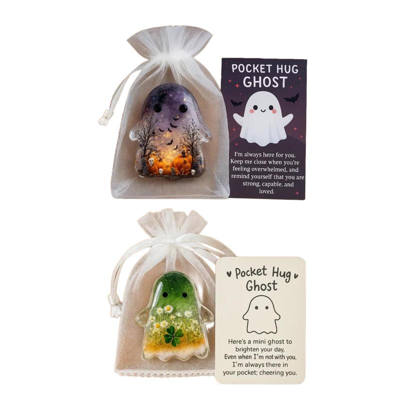 ポケットコンフォートゴーストと励ましカード かわいい装飾記念品 友達への心温まるメッセージカード ハロウィン ポケットハグ