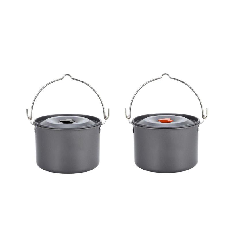 キャンプポット屋外ハンギングポット4Lスープポットアルミニウム大容量釣り旅行用のふたカバー付きクッ..