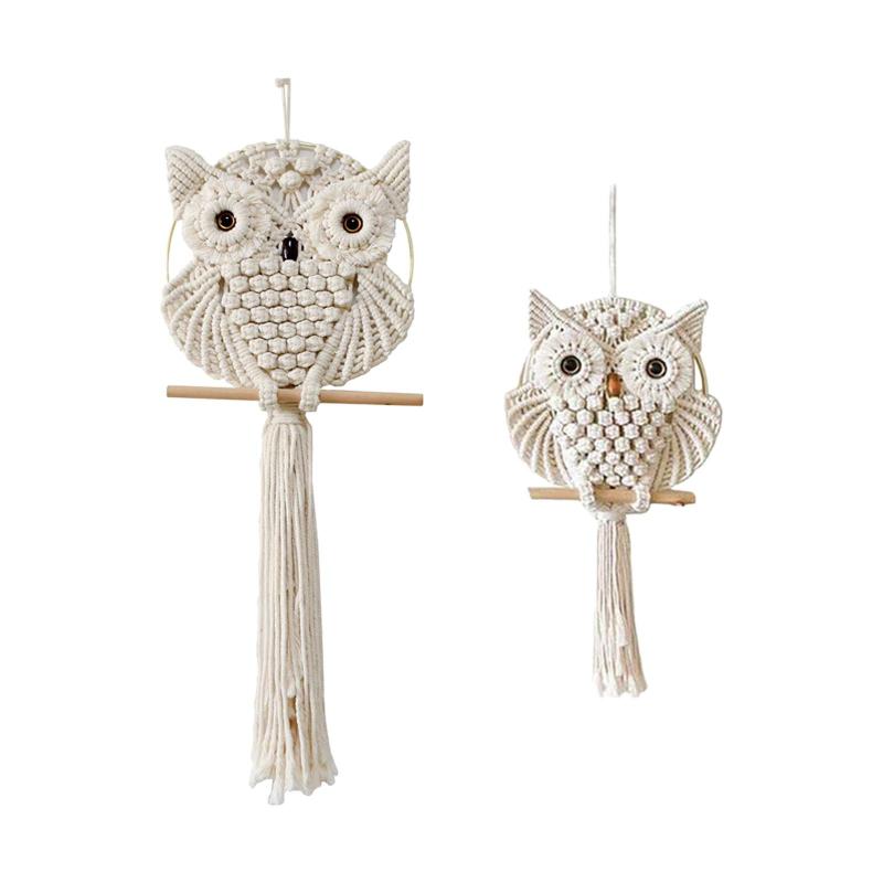 フクロウのマクラメタペストリー ボヘミアン 壁飾り 結婚式 寮 保育室 アパートの装飾