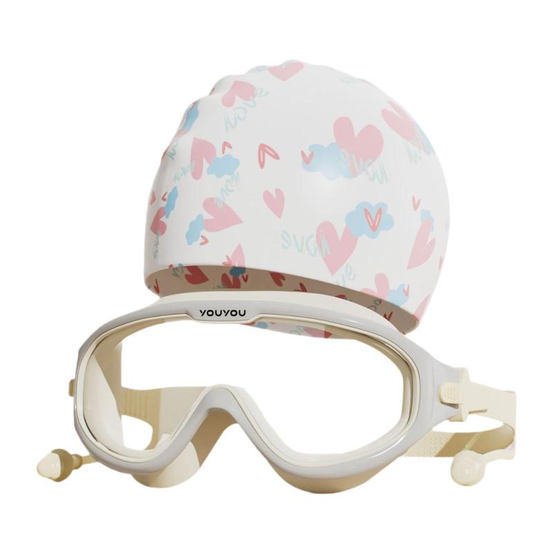 水泳用ゴーグルとキャップ.遠視用.耳栓付き.男の子と女の子用