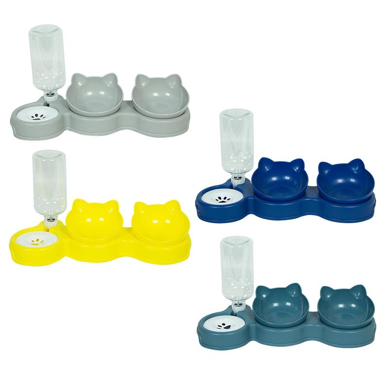 3 イン 1 猫ボウルセット ペット給餌ボウル 自動給水ボトル付き 掃除簡単 上げられた濡れた乾燥フード..