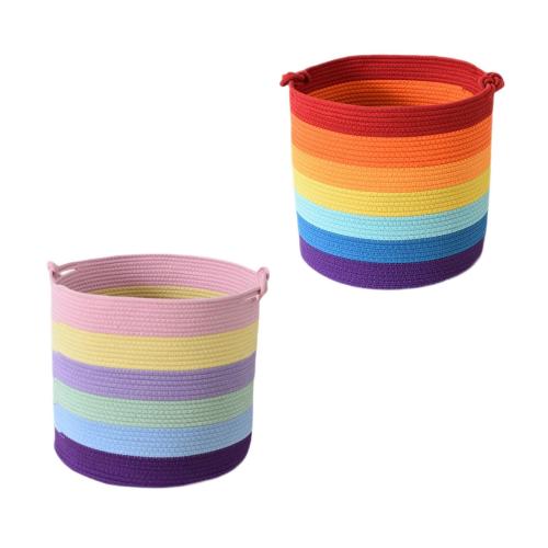 編み込みコットンロープランドリー収納バスケット ブランケットバスケット ハンドル付き 多目的トランクオーガナイザー 38x36cm ひざ掛け.衣類用