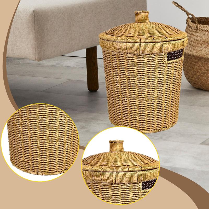 手編み収納バスケット 衣類収納バスケット イミテーションラタン ランドリー ビン リビングルーム ラン..