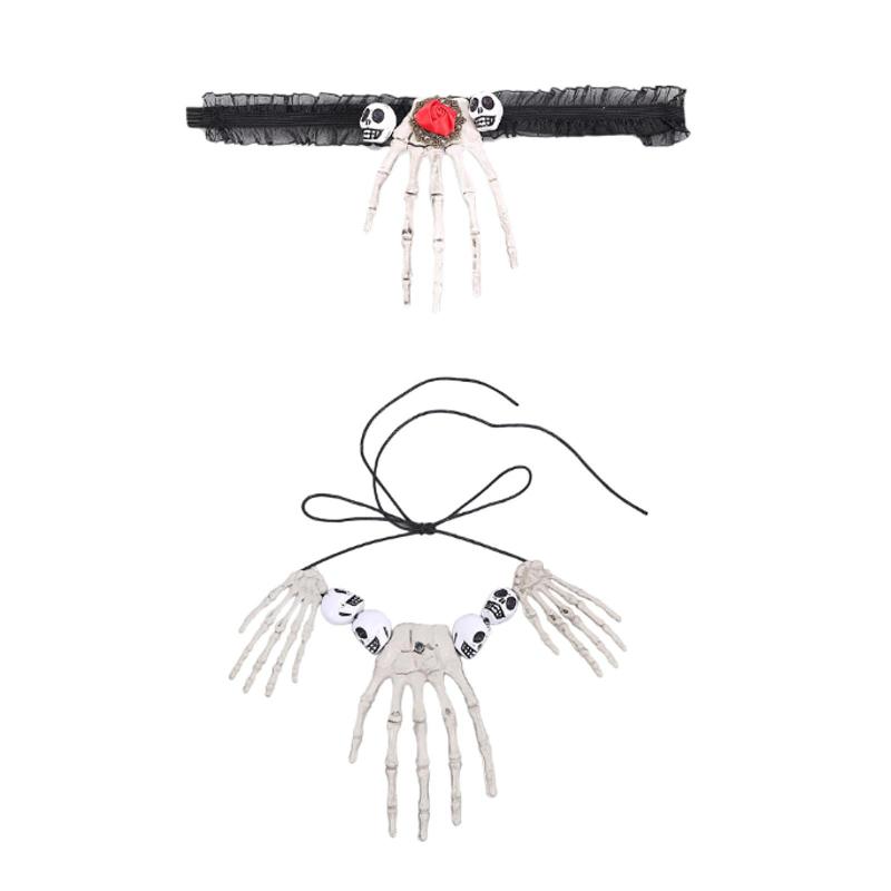 ハロウィンネックレス ハロウィンジュエリー クリエイティブ小道具ギフト ゴシックスカルネックレス スケルトンハンドジュエリー パフォーマンスフェスティバル用