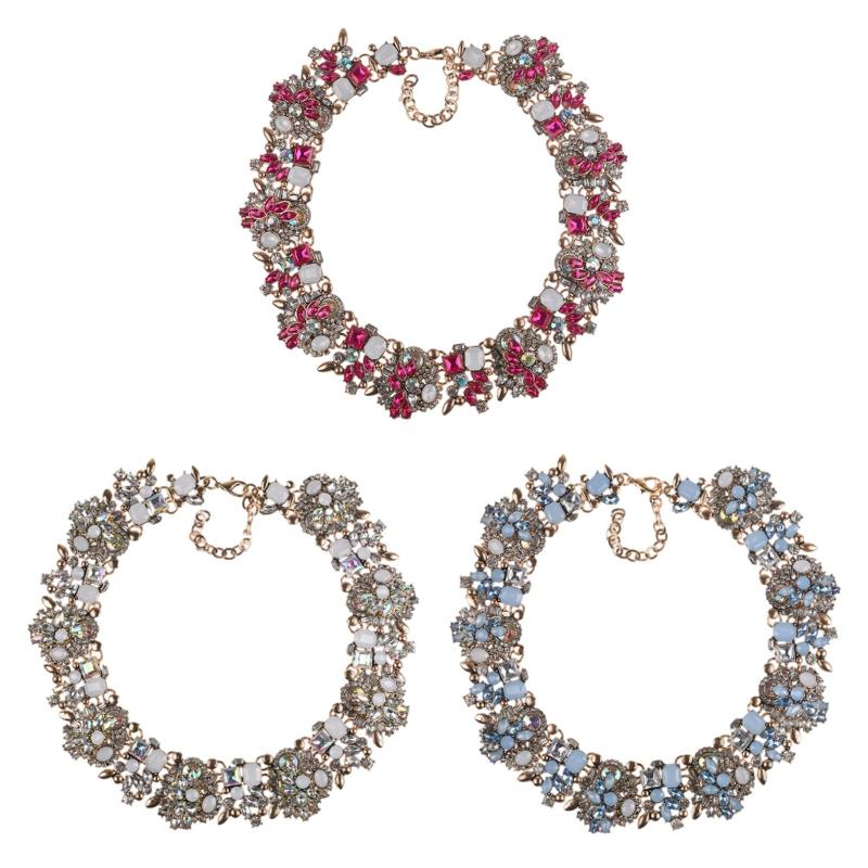 ラインストーンネックレス ヴィンテージチャンキーチェーンチョーカー.アートクラフト.女と女の子のためのファッション.ロマンチックなギフトビブネックレスコスチュームジュエリー