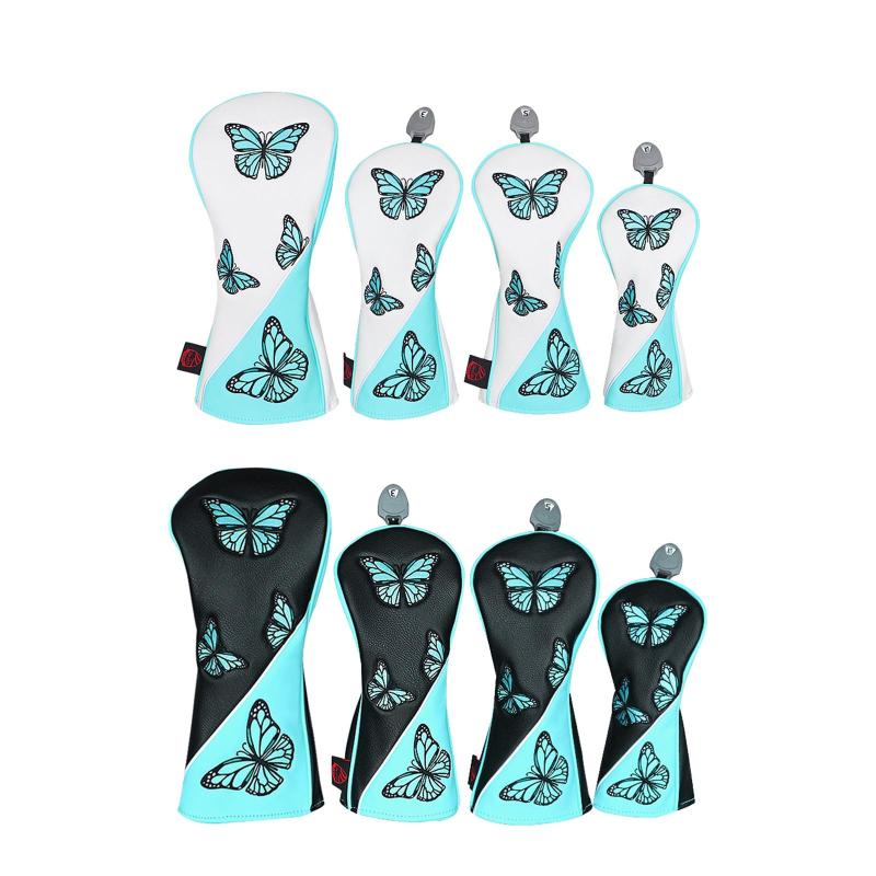 4x ゴルフクラブヘッドカバー ゴルフシャフトプロテクター プロフェッショナルPUレザー 耐久性のあるゴルフヘッドカバー ゴルフドライバーヘッドカバー ハイブリッドフェアウェイウッド用