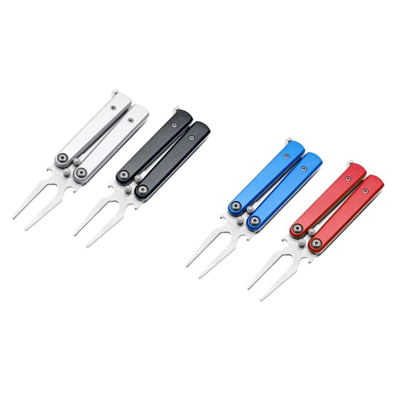 ゴルフディボット修復ツール ゴルフ用品 芝生の修復とグリーンのメンテナンス用 軽量 フォーク式 頑丈な金属製ディボットツール 折りたたみ式