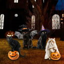 4x猫の彫像ガーデンステークスハロウィンデコレーション通路芝生用庭アート