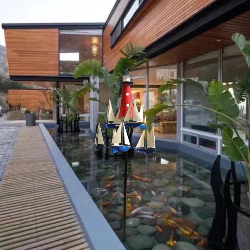 ヨットの風車の装飾回転監視塔と周囲のヨットヤードの装飾