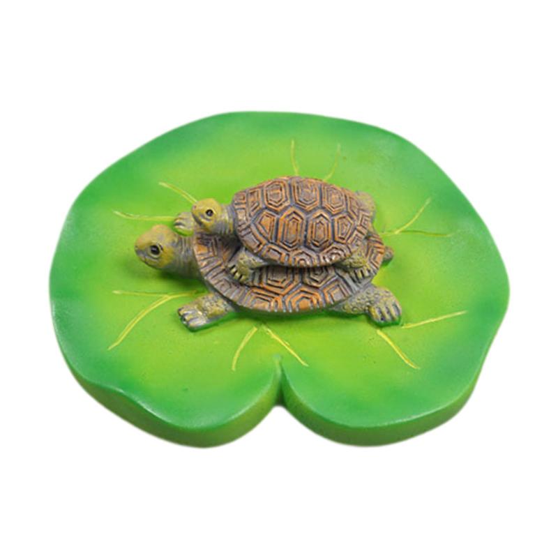 浮遊する睡蓮の葉と亀の置物 3.9x1.4インチ 模造品