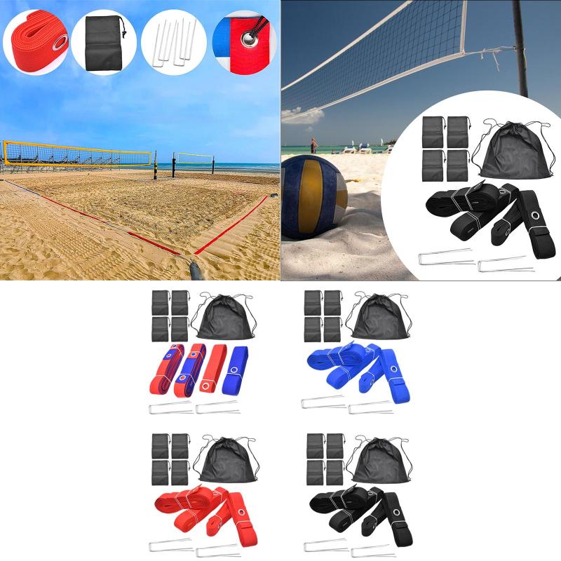 ビーチバレーコート境界線キット 16mと8mのウェビングストラップアクセサリー 砂袋付き公園に簡単に設置可能