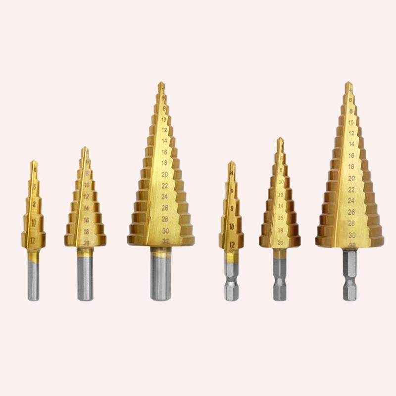 3ピース スパイラル溝ステップドリルビットセット ドリルコーンビット スパイラルドリル 木材ドリル用..