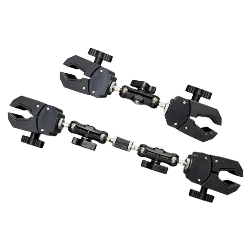 ダブルヘッドカニクランプ調節可能なアームカメラマウント取り付け簡単ポータブルクランプハンドルバー..