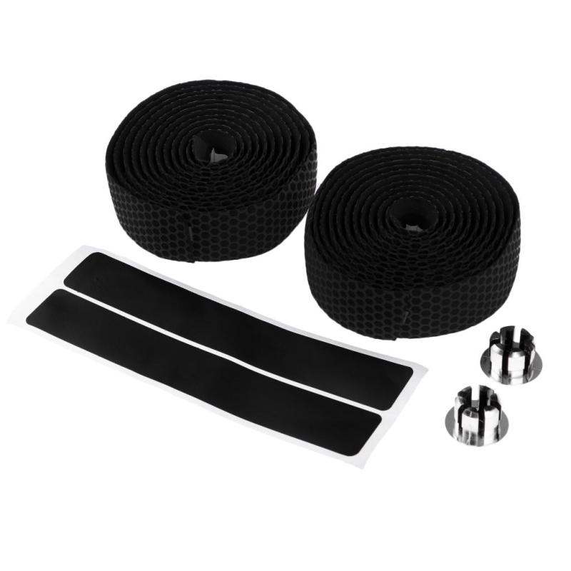 2個の自転車スポンジハンドルバーテープバイクバーラップリボンバープラグ , ブラック