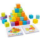 木製組み立てブロック スタッキングゲーム 子供用組み立ておもちゃ 両面カード付き 就学前学習レインボーブロックセット 女の子 男の子 ギフト用