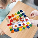 木製の形の色分類おもちゃ 25 個の幾何学的なブロックと 12 枚のカード ギフト