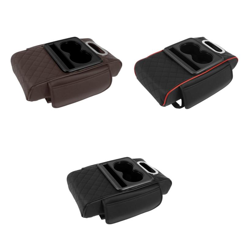 一般的なカーセンターコンソールパッドPUレザーアームレストパッド電話スロットインテリア多目的カップホルダー付き車両セダン用