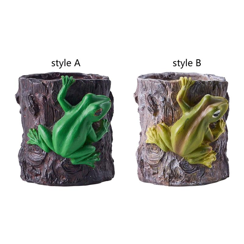 植木鉢プランター カエルの置物付き 10x10cm 多機能デスクトップ装飾樹脂 ホームオフィスデスク装飾用 ..